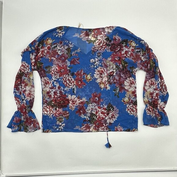 Elie Tahari Size Small Spring Blossom Print Sheer Chiffon Long Sleeve Blouse NWT - Picture 8 of 11